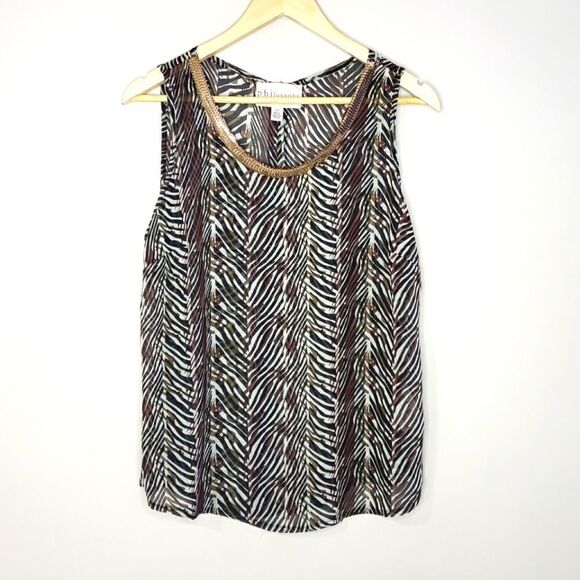 🦋3/$20 Philosophy Large Sleeveless Brown Black Animal Print Sheer Top - Picture 1 of 8